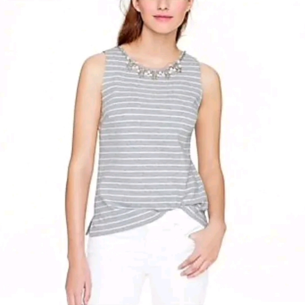 NEW J. Crew Stripes Top Jewel Neckline Sleeveless Casual Preppy Summer Vacation